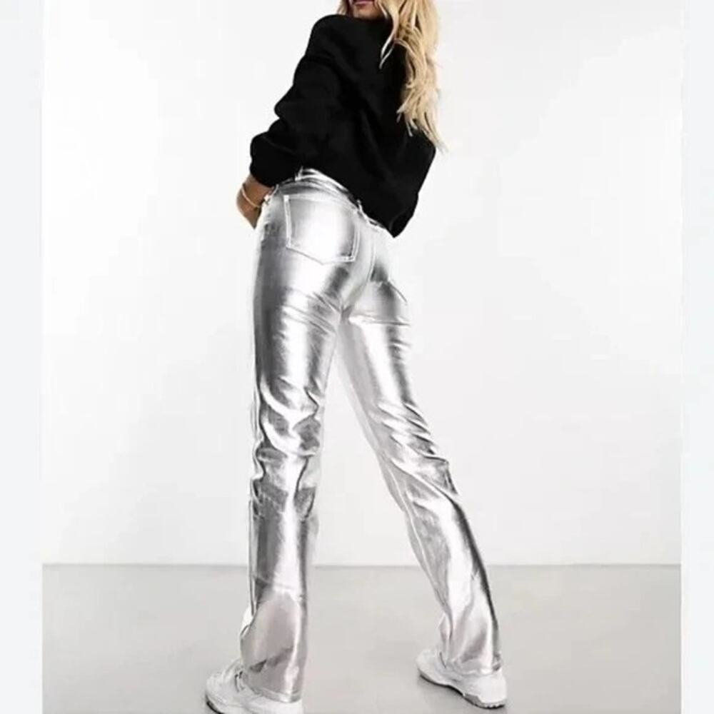 Love Fire Silver Metallic Faux Leather Pants -NWT